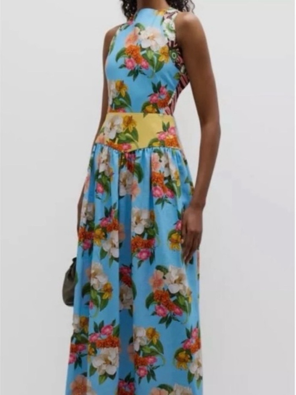 NWT Borgo De Nor Women's Blue Amara Corset-Back Sleeveless Floral Maxi Dress